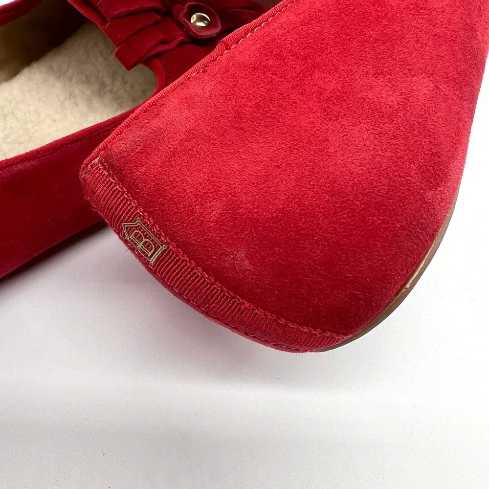 BIRDIES Red Cardinal Suede Flat Womens 9.5 Kiltie Fringe Faux Fur Lined Loafer - Picture 13 of 14